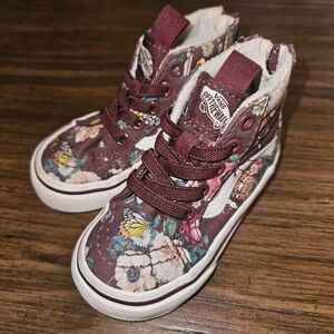 Vans Kids Floral High-Top Sneakers - Burgundy Infant Size 4